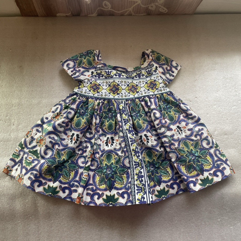 Edgehill Collection Dress Girls 12 M White Blue Floral Short Sleeve Cotton Blend